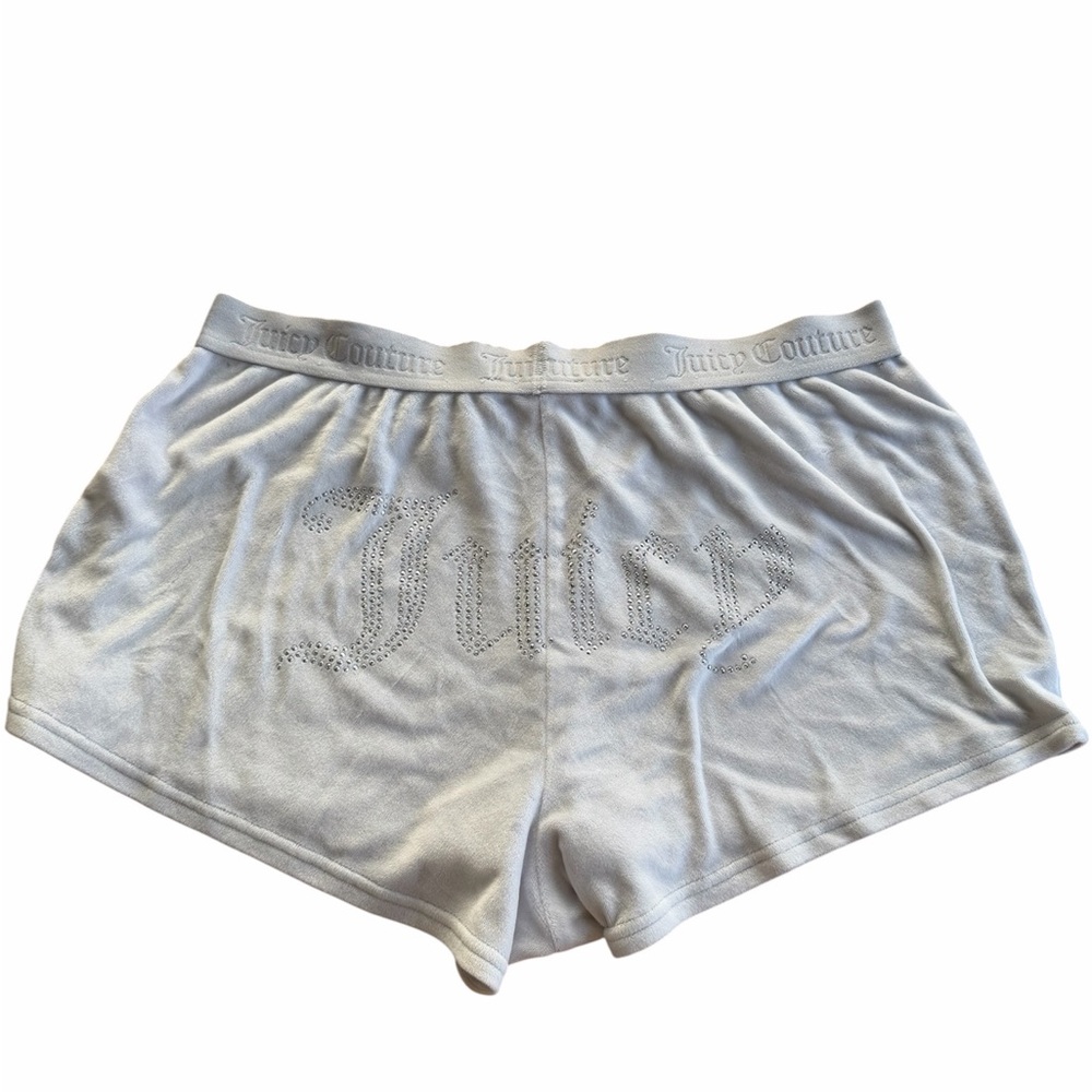 Juicy Couture White Velour Sleep Shorts Rhinestone Logo Back Size Large Y2K